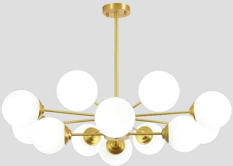GOECO Moderner goldener Kronleuchter, E27-Fassung mit weißem Milchglasschirm, Pendelleuchte für Wohnzimmer, Restaurant, ...