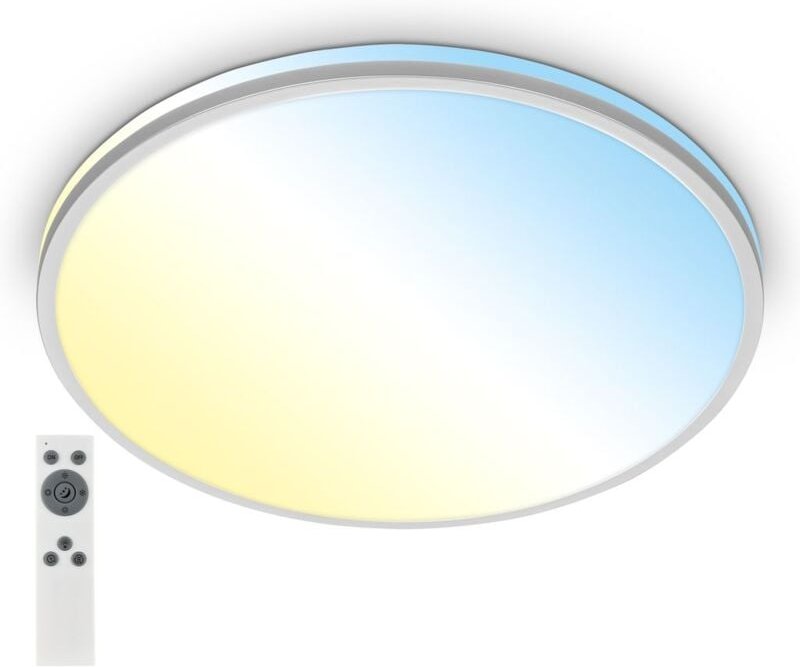 Pulup led Deckenlampe, Dimmbar, Fernbedienung, cct Farbtemperatursteuerung, Timer, Chrom Matt, Ø49 x 9,5 cm - Briloner