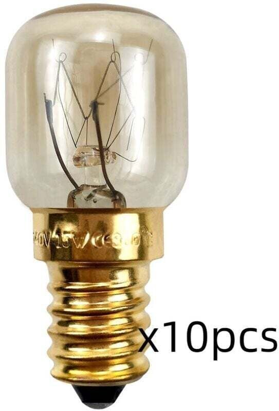 Confezione da 10 lampadine per forno con attacco E14, 25 W, luce bianca calda, angolo del fascio luminoso di 360° - RAPA...