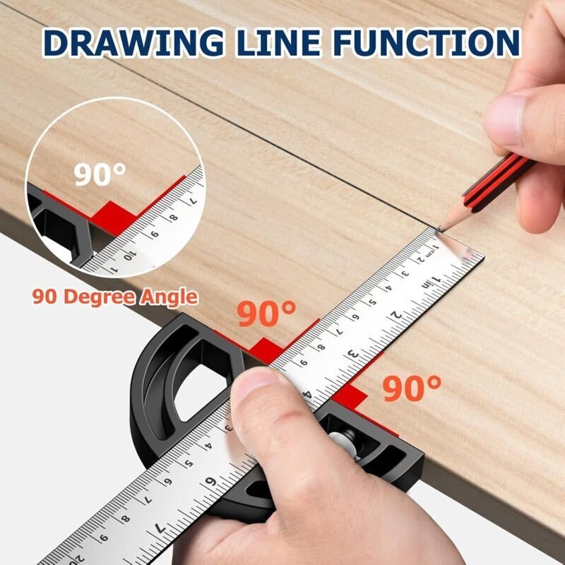 Winkelmesser, Markierungs- und Messlineal für die Holzbearbeitung, 304 mm Edelstahl-Holzbearbeitungslineal, Winkelmesser...