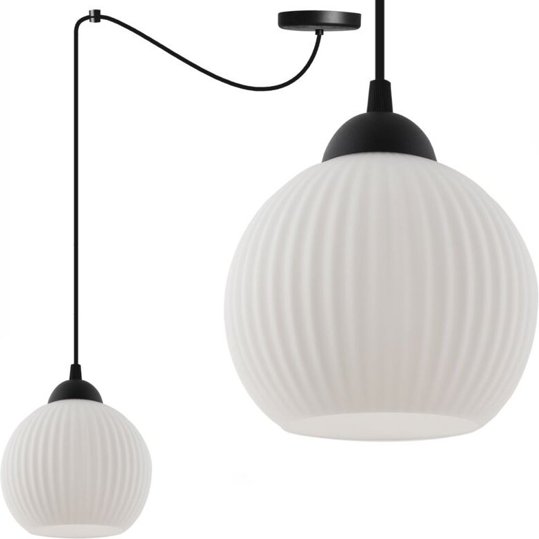 Hängelampe Spider Riffle Schwarz 1 Flacher weißer Lampenschirm Kugel E27