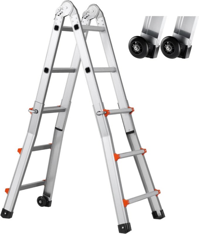 Mophorn 9,5 Fuß Teleskopleiter mit A-Rahmen, kompakte Ausziehleiter aus Aluminium, multifunktionale zusammenklappbare Wo...
