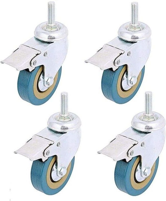 4er-Pack, Feststellbare 3"-Lenkrolle mit Gewindeschaft, abriebfeste Polyurethanrolle mit Bremse für Transportwagen, Möbe...
