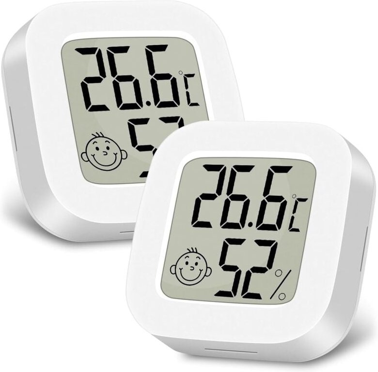 2 Stück Mini LCD Thermometer, Digital Thermometer Innen, Hygrometer Innen, Kabelloses, Luftfeuchtigkeit Meter für Babyzi...