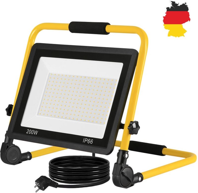 Baustrahler led Baustrahler 200W Warmweiß Arbeitsleuchte Bauscheinwerfer Baulampe Arbeitsscheinwerfer Netzkabel Flutlich...