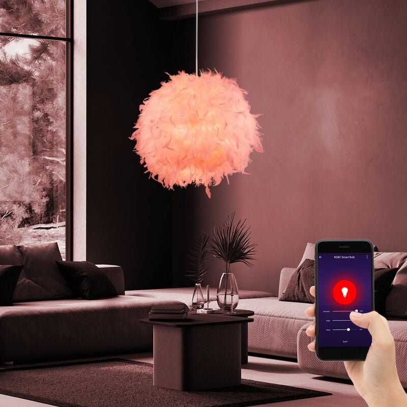 Smart led Pendellampe dimmbar Hängelampe Federlampe Schlafzimmerlampe Wohnzimmer, Textil weiß Federn, 10W 806m warmweiß-...