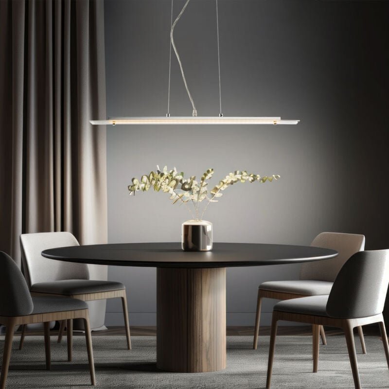 Pendellampe Pendelleuchte Hängelampe Hängeleuchte Esszimmerlampe Esstischlampe, Glas satiniert silber, 1x led 24W 1280Lm...