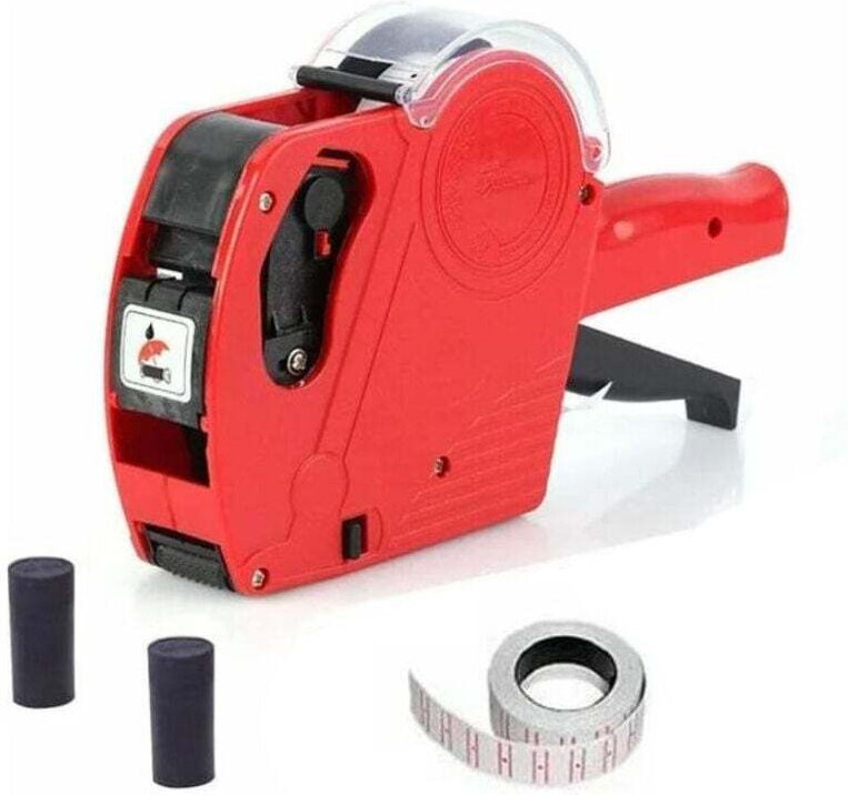 Ulisem Etikettenzange, 1 Zeile, 8 Zeichen, Preisauszeichnungspistolen-Set mit 1 Rolle Etiketten und 2 Tintenpatronen