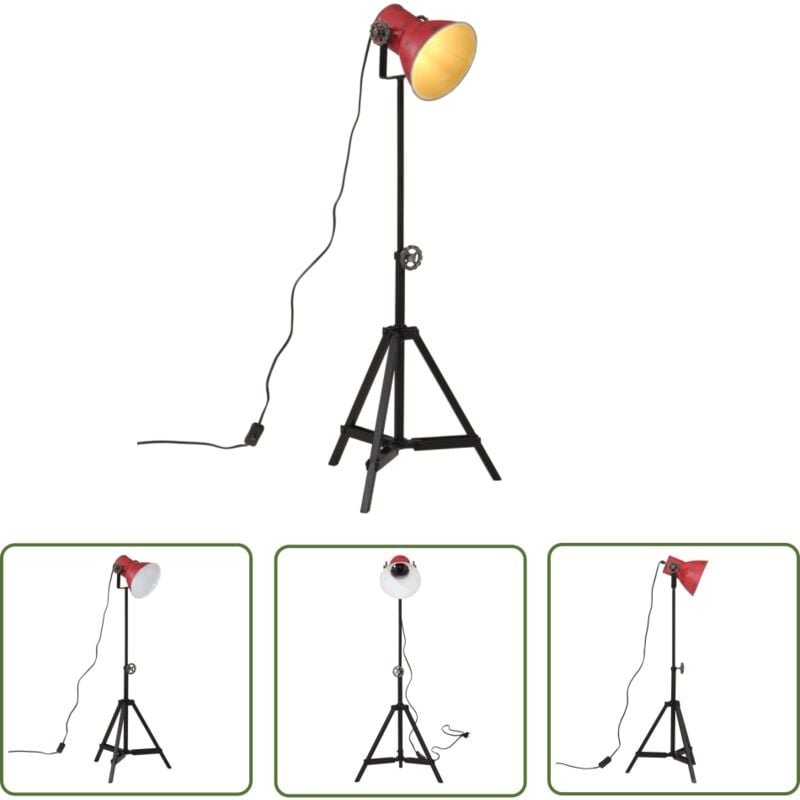 The Living Store - Stehleuchte 25 w Rot 35x35x65/95 cm E27 - Industrielampen - Stehlampe - Wohnraumleuchte - Eisenleucht...