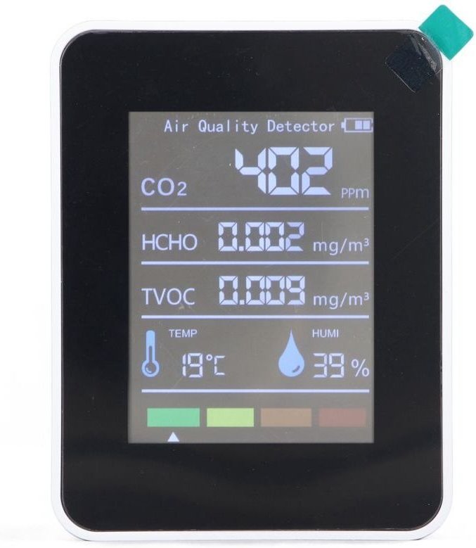 5-in-1-Luftqualitätsmonitor, CO2-TVOC-HCHO-Temperatur-Feuchtigkeitsdetektor, Tester mit LCD-Display, von DEBUNS
