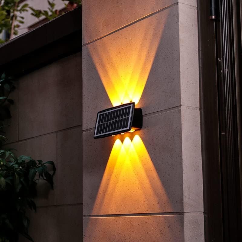 Wasserdichte Solar-Wandleuchte für den Außenbereich, hohe Helligkeit, 4 LEDs, konvexer Spiegel, gelbes Licht, doppelte G...