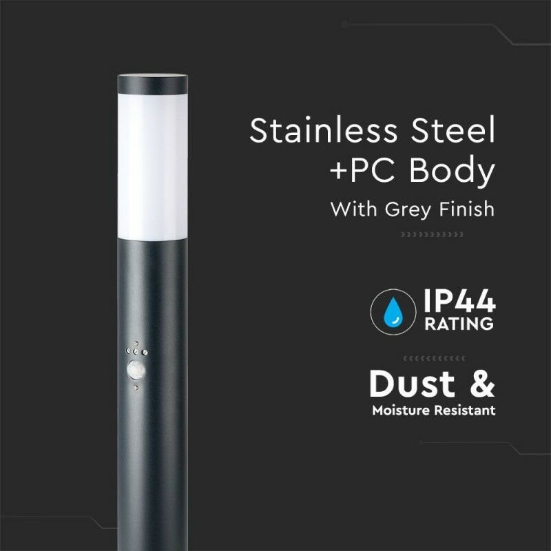 80cm led Garten-Stehleuchte mit E27 Lampenfassung, Bewegungsmelder, Stahl, IP44, Grau - V-tac