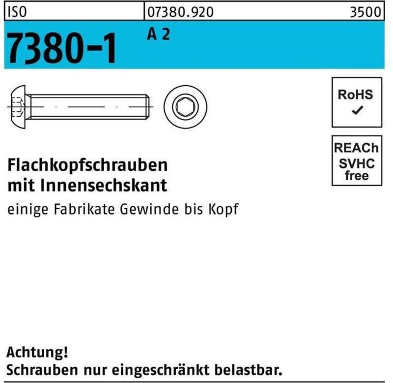 Thumbnail - No Brand - iso 7380-1 Flachkopfschraube vg M8x16 Edelstahl A2 blank Innensechskant 200 Stk