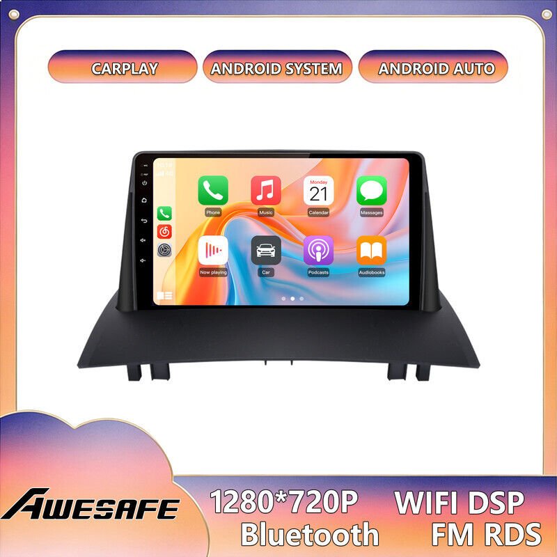 AWESAFE Autoradio Android 13 für Mégane 2 (2002-2009) 6GB+128GB mit 9'' Touchscreen CarPlay GPS Bluetooth Android Auto