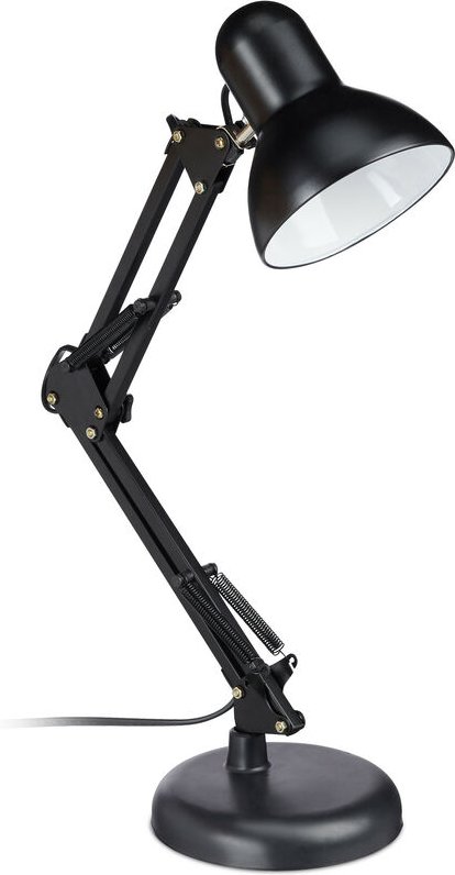 Retro Schreibtischlampe, Gelenk-Arm, schwenkbar, Büro Leselampe, Metall, E27, HxBxT: 50 x 27 x 15 cm, schwarz - Relaxday...