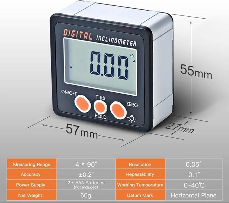 Digitaler Neigungsmesser 0–360° - Elektronischer Winkelmesser - Gehäuse aus Aluminiumlegierung - Digitaler Winkelmesser ...
