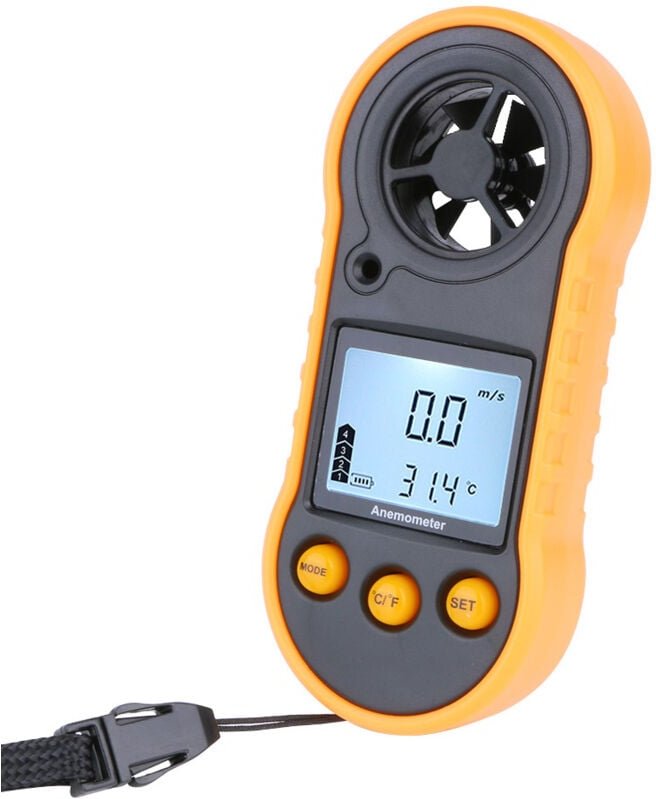 Digitales Anemometer zur Messung von Windgeschwindigkeit und Temperatur mit hintergrundbeleuchtetem LCD-Display, für Sch...