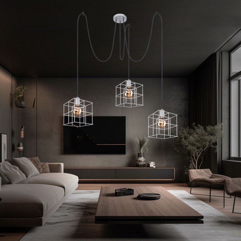 Hängeleuchte Pendellampe Deckenleuchte Wohnzimmerlampe Esszimmerleuchte, 3 Flammig, höhenanpassbar, Gitterschirme, Metal...