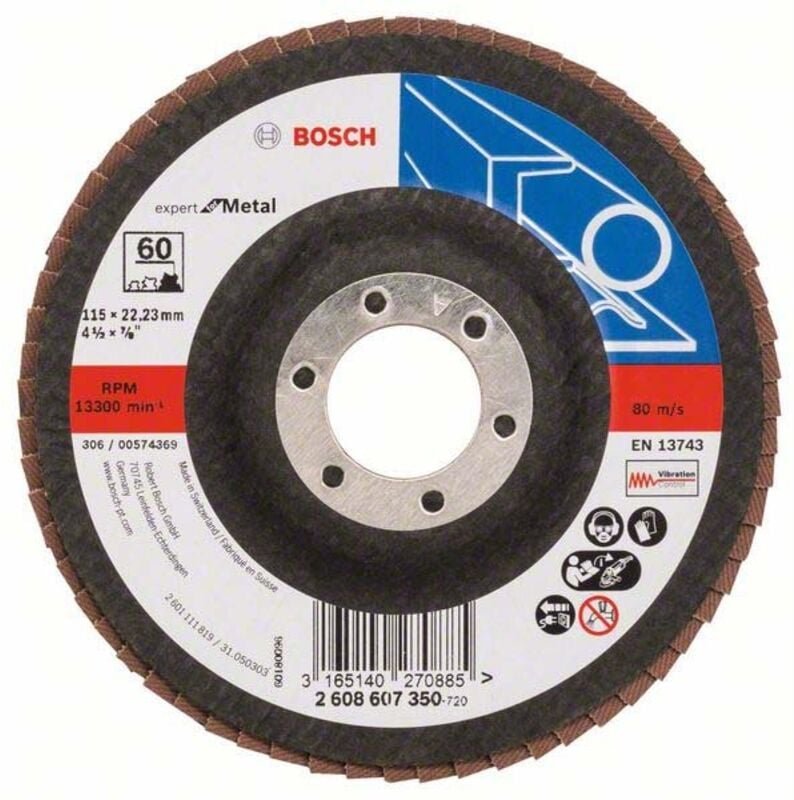 Bosch - Fächerschleifscheibe Expert for Metal 115 22,23 60 gerade Glasgewebeteller - 2608607350