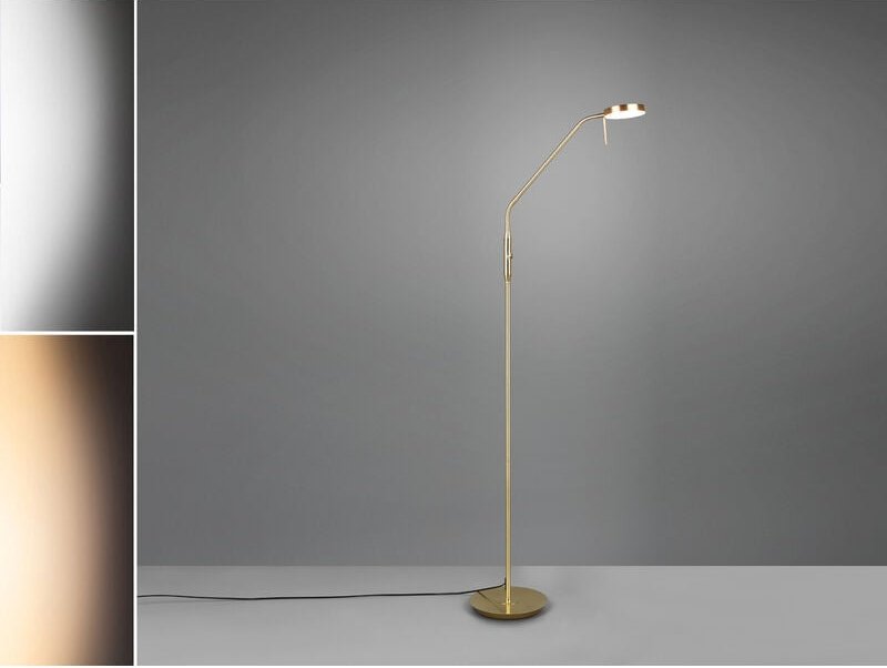 Trio - led Stehleuchte monza dimmbar mit Flexarm, Höhe 145cm, Messing