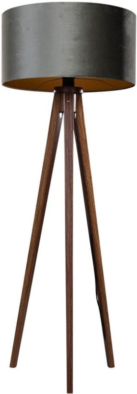 Stehleuchte Dreibein Walnussbaum mit grünem Samt Lampenschirm 50cm - Tripod Classic