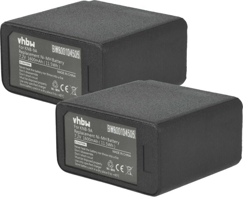 vhbw 2x Akku Ersatz für Kenwood KNB-9A für Funkgerät, Walkie Talkie (1600 mAh, 7,2 V, NiMH)