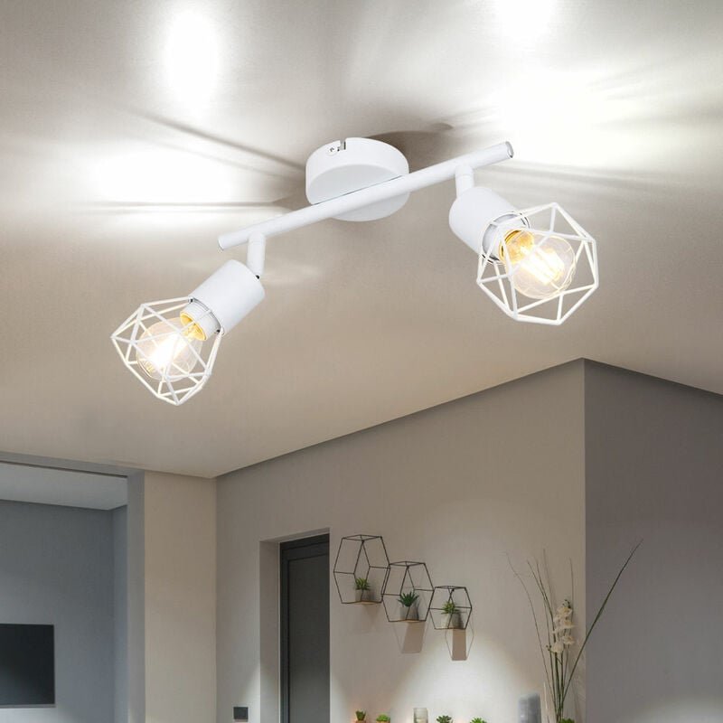 Thumbnail - Retro Decken Strahler Lampe Käfig Spots schwenkbar Wohn Ess Zimmer Leuchte weiß im Set inkl. led Leuchtmittel