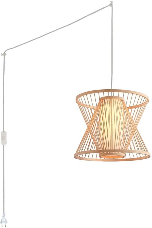 Barcelona Led - Pendelleuchte aus Bambus "Rise" mit Schalter und Stecker