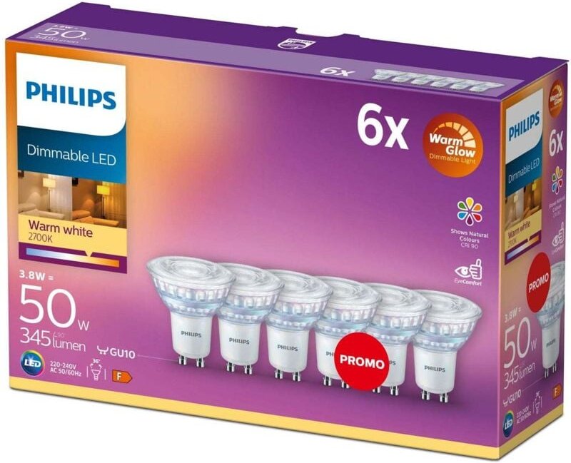 6er pack led gu10 50w dimmbar warmglow
