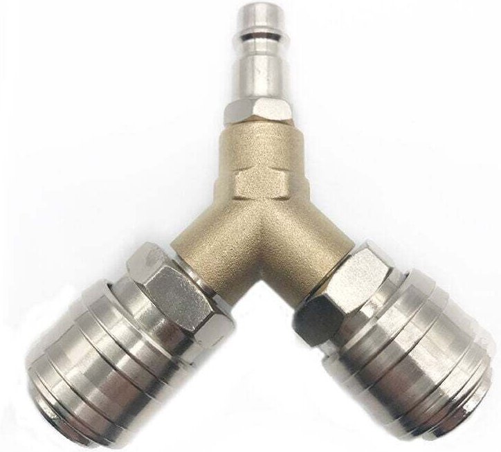 Druckluftverteiler, Druckluftanschluss, Druckluftschalter mit zwei 1/4-Zoll-Gewindeanschlüssen, aus Edelstahlmessing