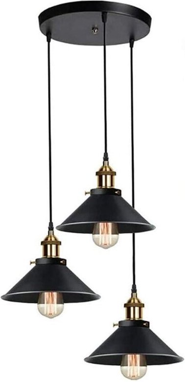 Thumbnail - Goeco - Industrielle Hängelampe mit 3 Leuchten, Retro-Deckenleuchte aus schwarzem Metall, E27-Fassungen, Ø22CM, mit 100C...