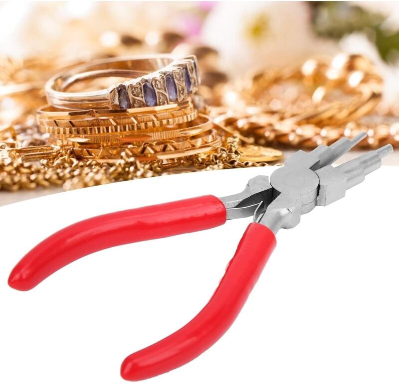 Schmuckzange, 6-in-1-Schritt-Rundmaulzange aus hochkohlenstoffhaltigem Stahl zum Formen von Drahtringen, Zubehör für die...