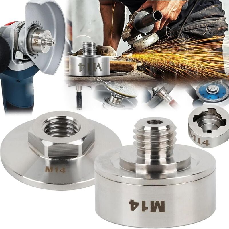 Winkelschleifer-Zubehör, M14 X-Lock-Adapter mit M14-Sicherungsmutter zum Sichern am M14-Gewinde, anwendbarer Edelstahl-A...