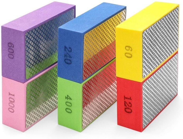 6 Stück Diamant-Handpolierpads, Nass- und Trockenschleifpads, Körnung 60, 120, 240, 400, 600, 1000
