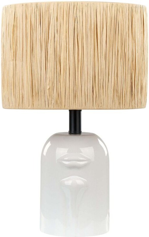 Tischlampe Cremeweiß Keramik 46 cm Papierschirm Trommelform Natürlich Gesichtsmotiv Kabel mit Schalter Modern Skandinavi...