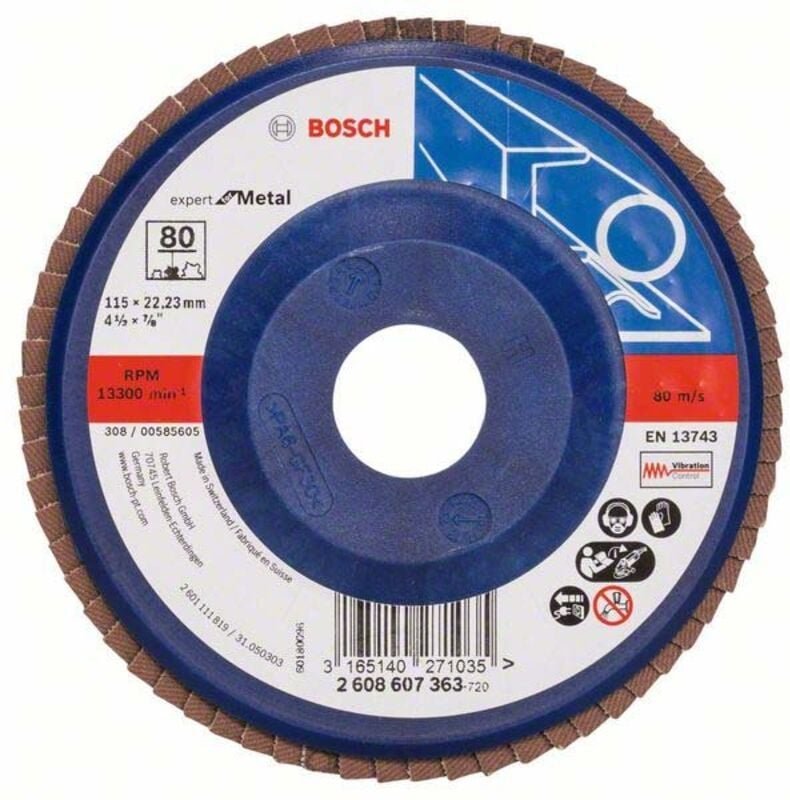 Bosch - Fächerschleifscheibe Expert for Metal 115 22,23 80 gerade Kunststoffteller - 2608607363