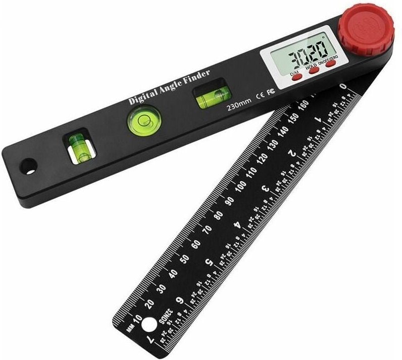 Thumbnail - Digitales Winkellineal mit Wasserwaage – 360°-Winkelanzeige mit LCD-Display und doppelter 230-mm-Skala – misst präzise v...
