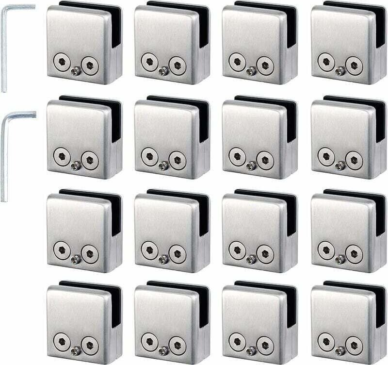 16 Stück Glasklemmen 8-10 mm Glashalterung aus Edelstahl, Klemmen zum Stoppen von quadratischem Glas 8-10 mm, inklusive ...