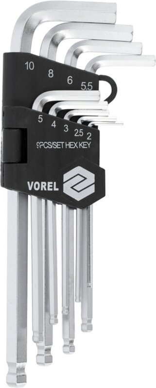 Vorel - Sechskantstiftschlüsselsatz Kugelkopf Innensechskant Schlüssel 9 Tlg 2 -10 mm