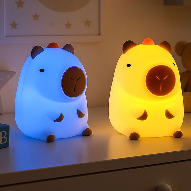 Tischleuchte LED Nachttischlampe Kinderlampe Capybara Tischlampe Nachtlichtt Akku RGB Touchdimmer Timer H 12,2 cm, 2er S...