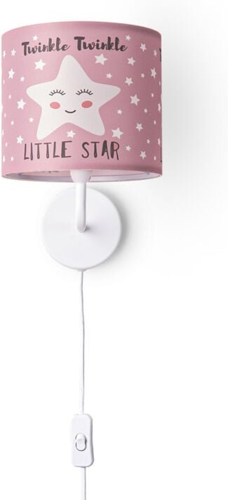 Tischleuchte Kinderzimmer Stofflampenschirm Rund Wandleuchte Mond Sterne E14 Wandleuchte - Weiß, Design 4 (Ø18 cm) - Pac...