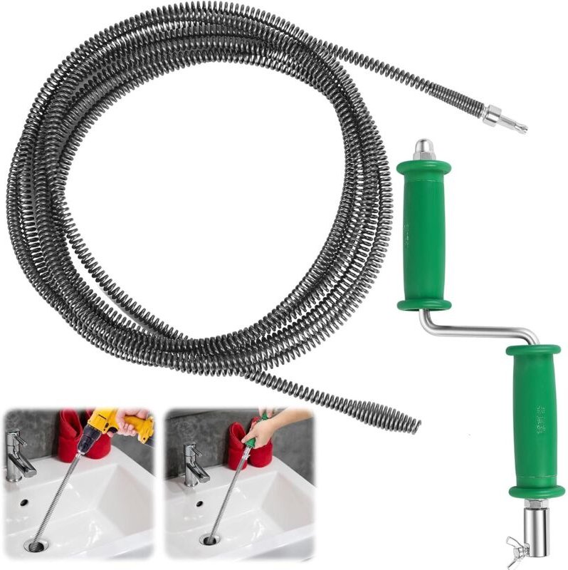 Abflussreiniger-Spirale 5 m x 10 mm, manueller Rohrreiniger, Reiniger für Waschbecken, Toiletten, Spülbecken, Badewannen...