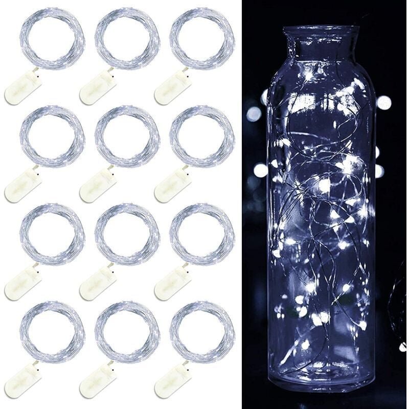 12 Stück LED-Lichterkette, batteriebetrieben, 2 m, 20 LEDs, Lichterkette, IP65, wasserdicht, LED-Girlande, Dekoration fü...