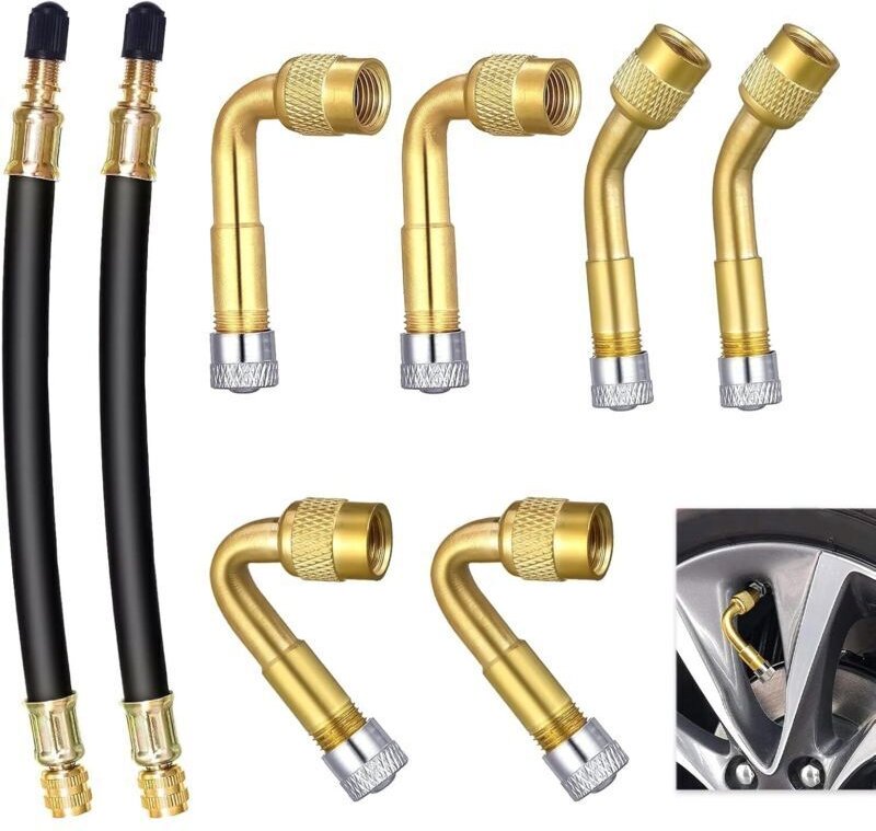 8-teiliges Reifenventil-Verlängerungsset, 45°, 90° und 135° abgewinkelte Ventilverlängerungen und 2 x 180 mm flexible Gu...