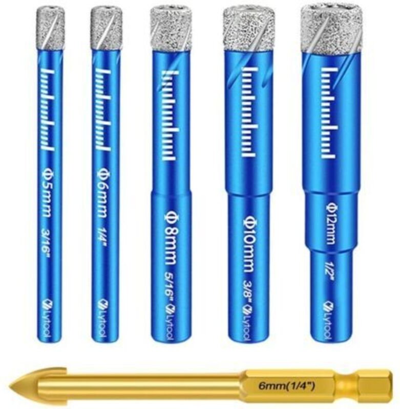 Diamantbohrer, Diamant-Fliesenbohrer, Feinsteinzeug-Fliesenbohrer, mit 5, 6, 8, 10, 12 mm, 6 mm Metallbohrer für Fliesen...
