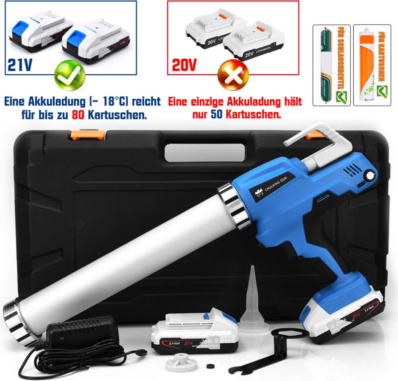 Xiiw - 6500N AKKU-Kartuschenpistole mit 2X 21V/2Ah Li-lon akkus, Profi Silikonpistole Kartuschenpresse, 6-stufig einstel...