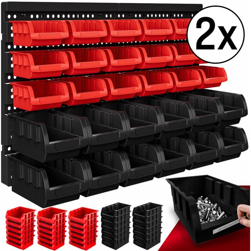 Monzana® Wandregal mit Stapelboxen 64 tlg Box Starke Wandplatten Erweiterbar Werkstattregal Lagerregal Steckregal