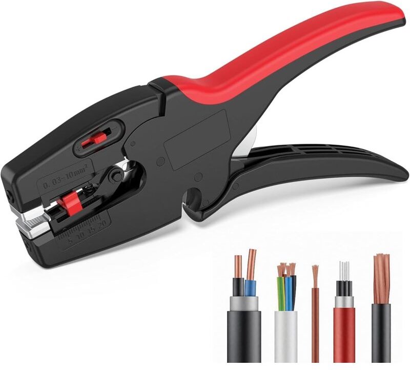 Automatischer Abisolierer, 2-in-1-Abisolierer, Abisolierkapazität: 0,3–10 mm², Drahtschneider mit einstellbarer Länge, z...