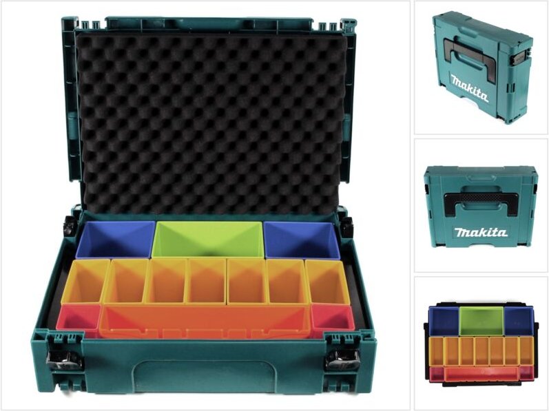 Makpac 1 Systemkoffer + Boxeneinsatz mit farbigen Boxen P-83652 + Deckeleinlage Schaumstoff - Makita