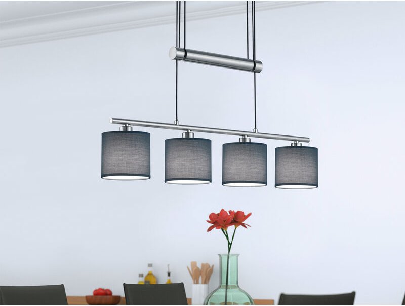 Pendelleuchte GARDA 4-flammig Grau höhenverstellbar mit Stoffschirmen, B: 77cm
